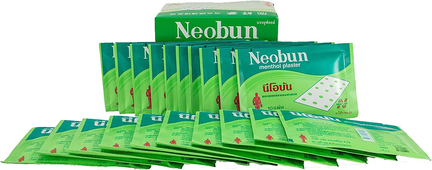 Neobun Menthol Plaster Relief Back Body Joint Muscle Pain Ache by 3M [Box of 20 Packets]